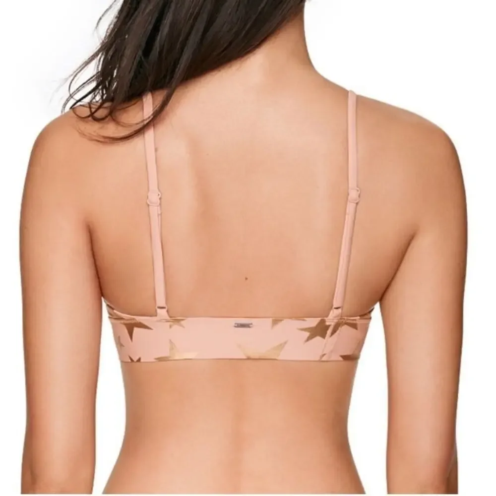 PINK Victoria’s Secret Bonded Scallop Star Plunge Pink & Gold Bralette Small